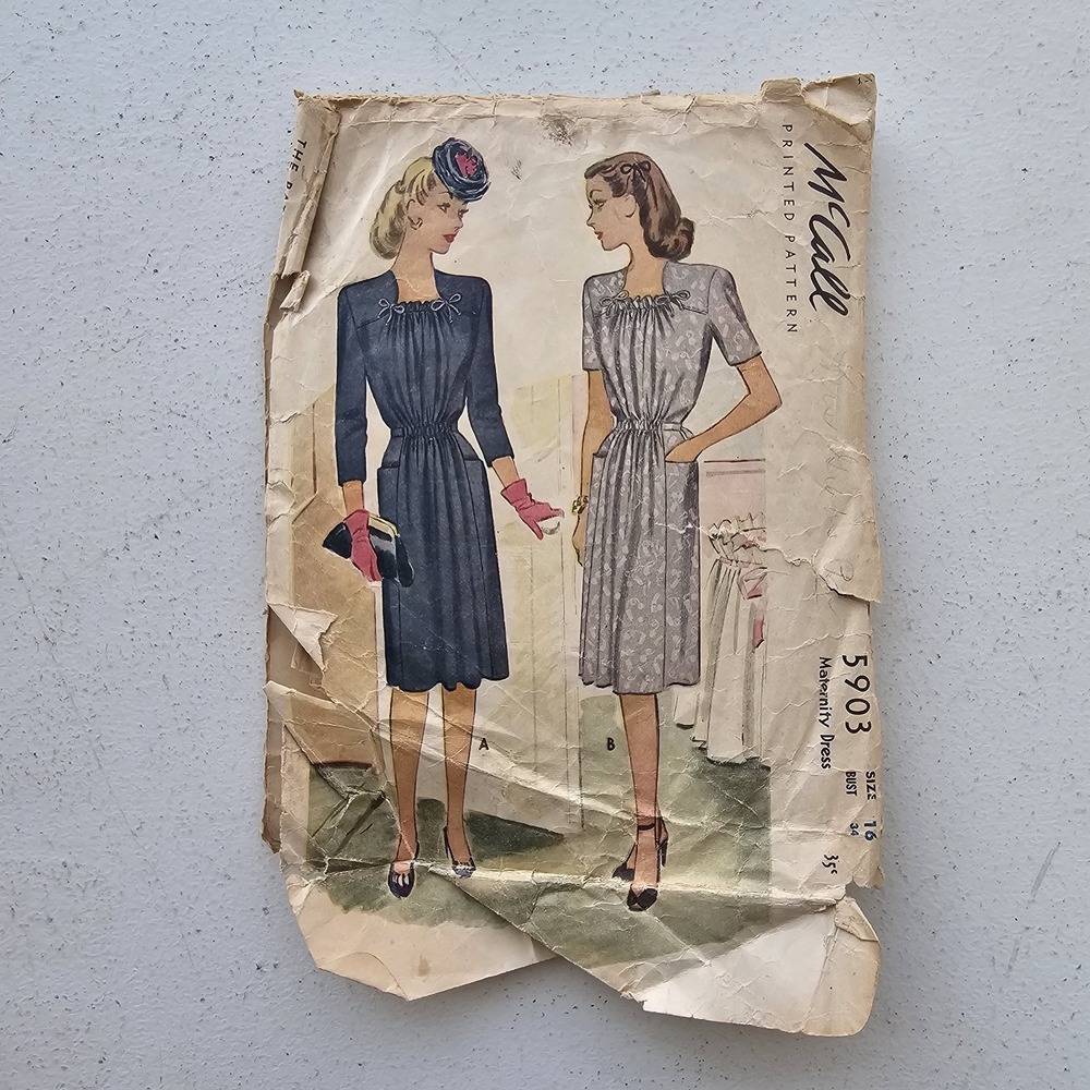 1940s Vintage B34" McCalls 5903 Front Gathered Maternity Dress Sewing Pattern